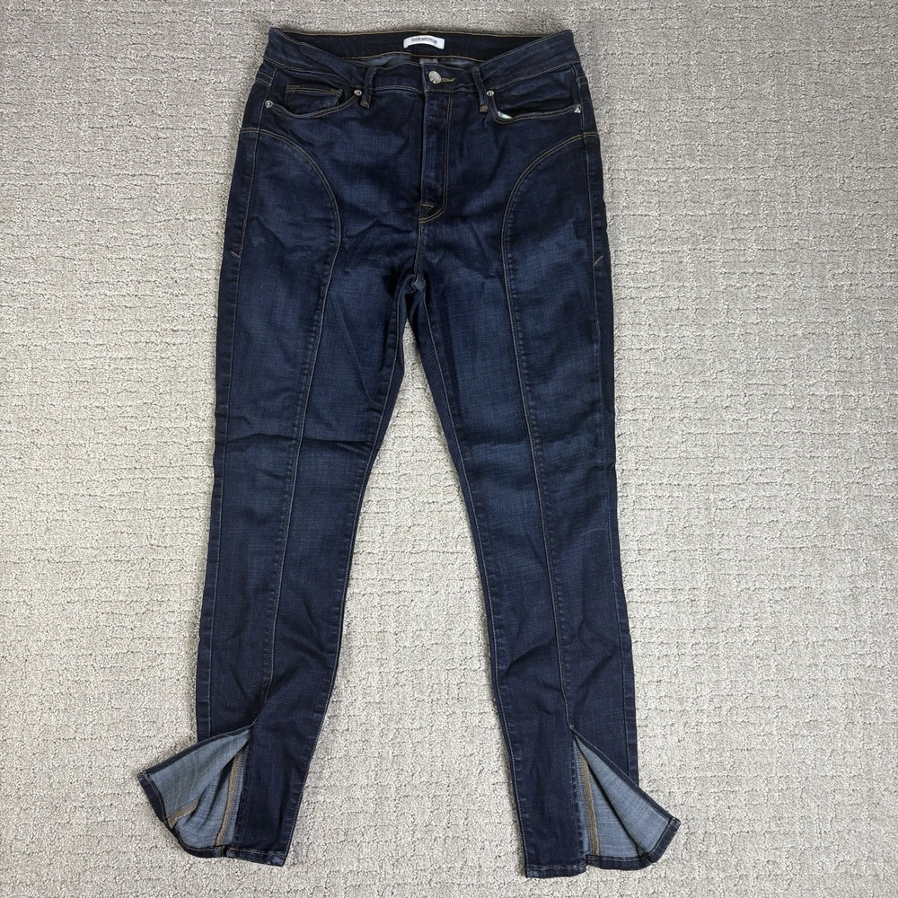 Good American Good Legs High Rise Skinny Jeans Womens 12 Blue Split Hem GLCP103C